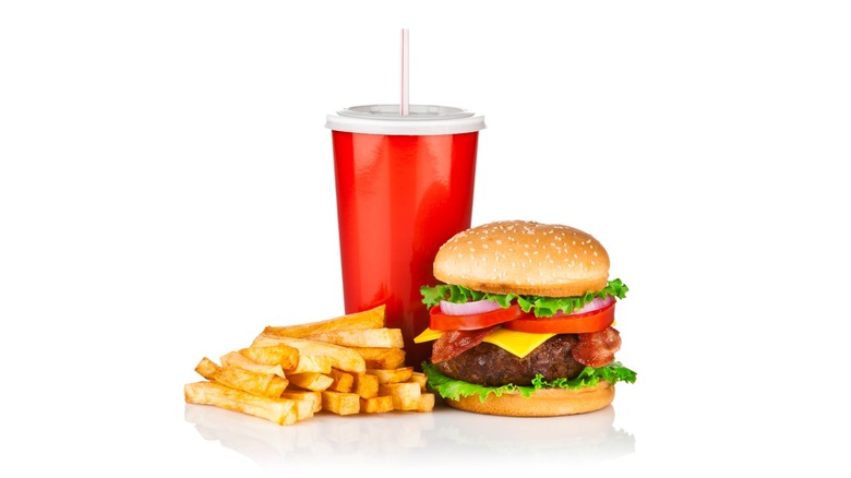 burger with fries and a large drink combo