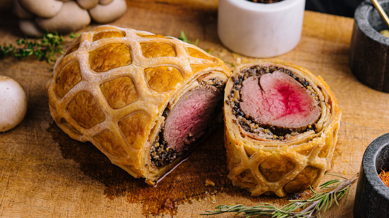 beef wellington cut in half