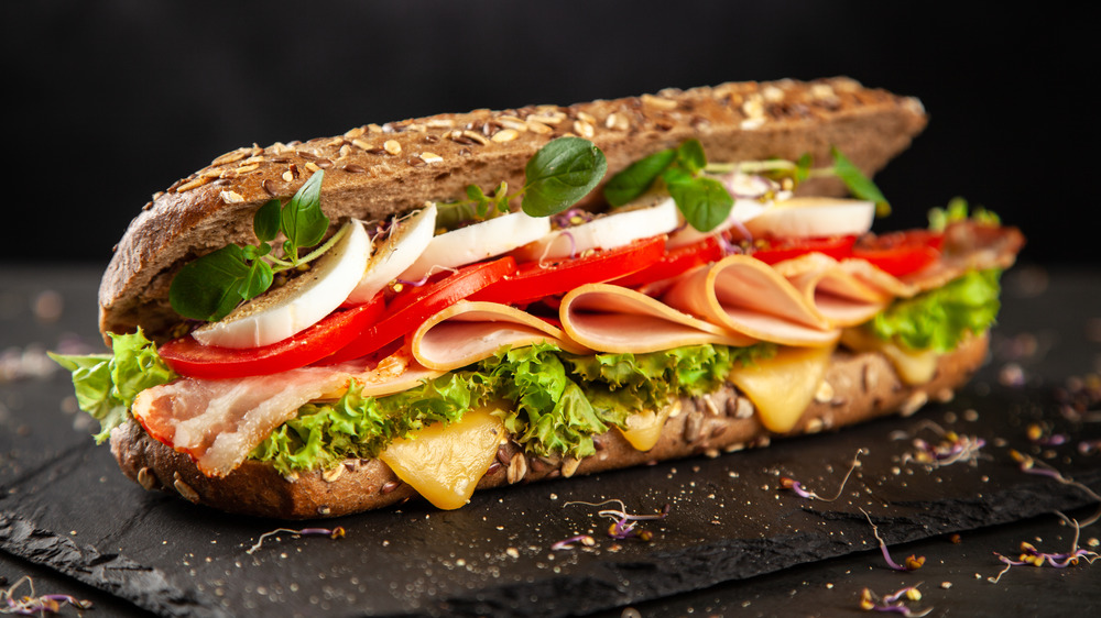 A subway sandwich on a black background