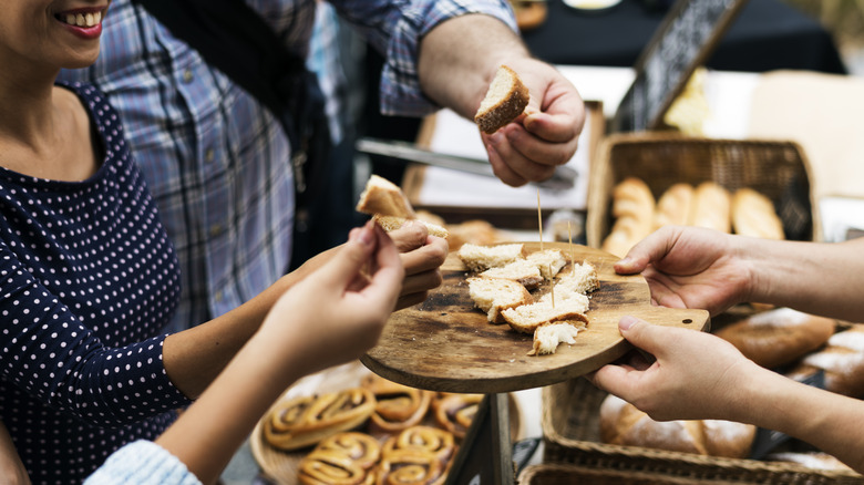 bread sample on wooden board