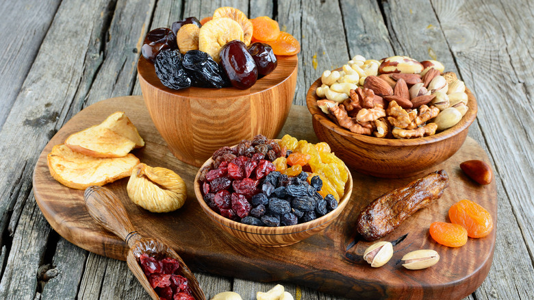 Nuts and dried fruits on table