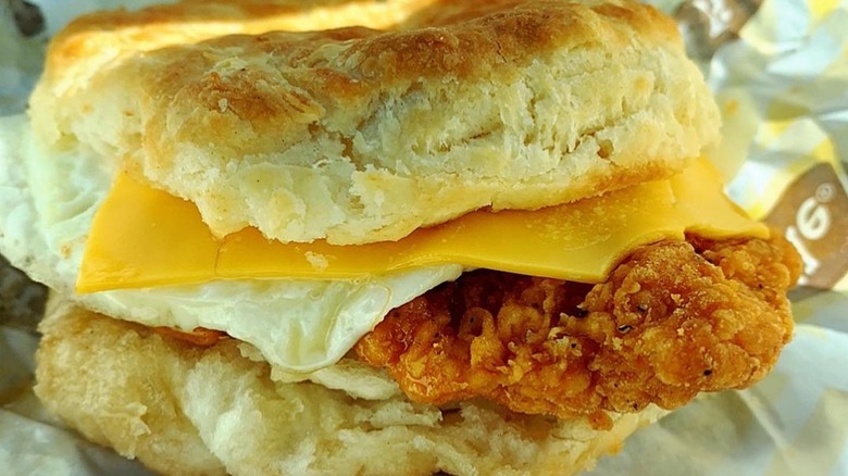 Biscuit with fried chicken egg and cheese 