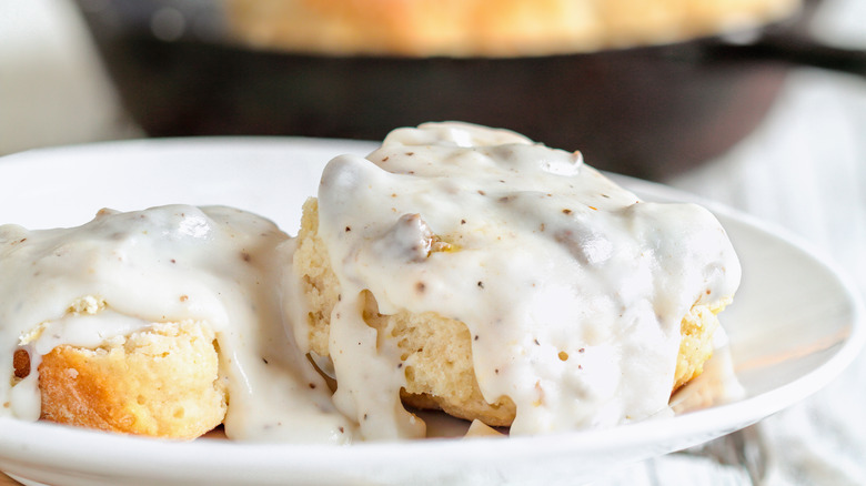 Buttermilk biscuits slathered in gravy