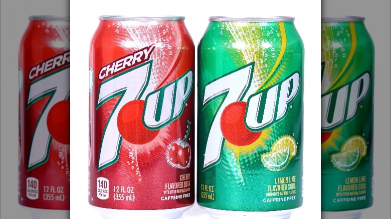 cans of cherry 7up and original