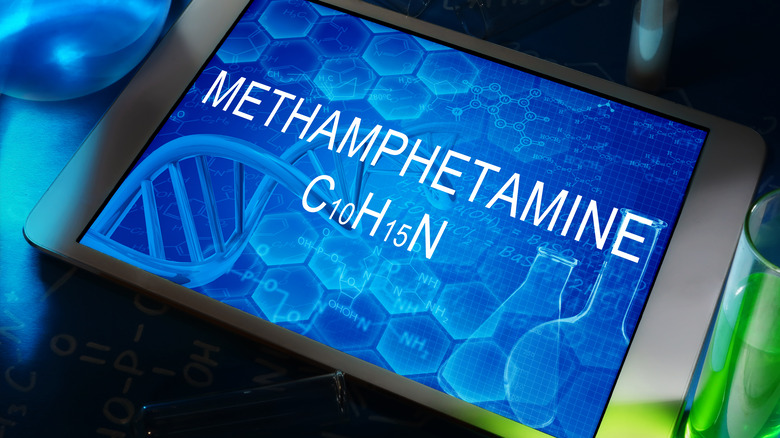 A tablet that has the word "methamphetamine" 