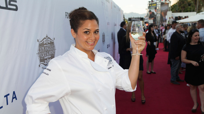 Antonia Lofaso with wine