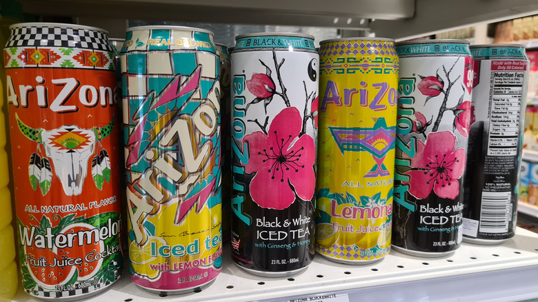 shelf of arizona beverage cans