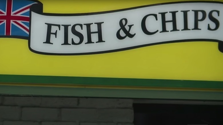 Fish and chips sign at arthur treachers