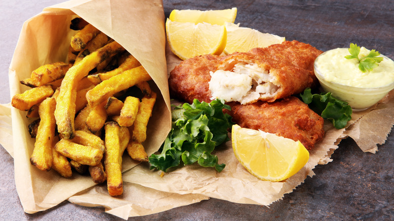 Fish and chips in paper