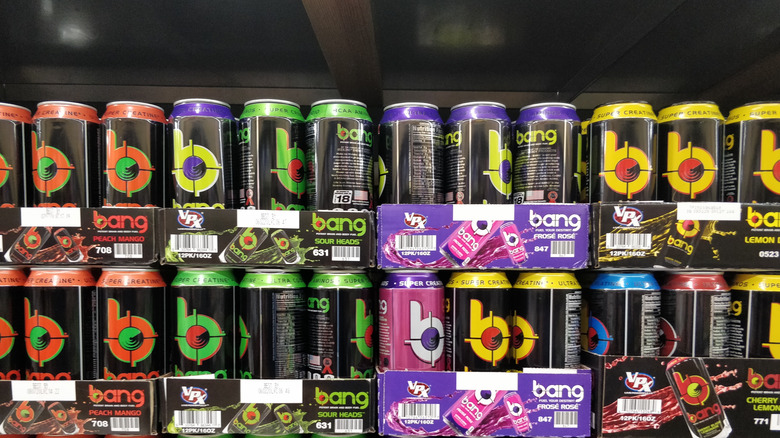 different flavors of Bang Energy drinks on store shelves