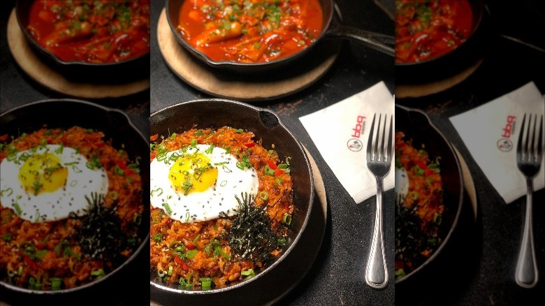 Kimchi fried rice and duk-bokki dishes from bb.q Chicken