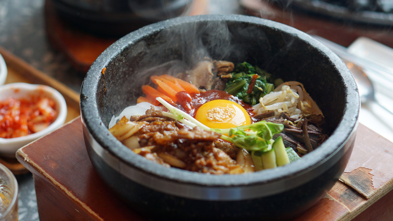 A bowl of steaming bibimbap