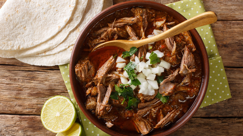 birria goat meat in pot 