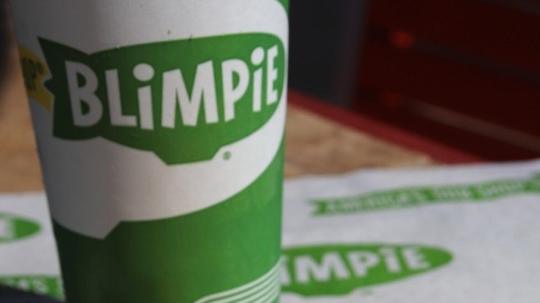 Blimpie soda cup green and white