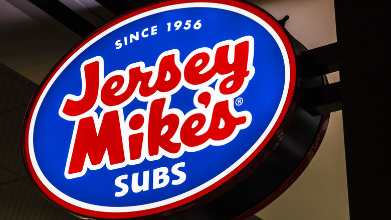 Blue Jersey Mike's cantilevered sign