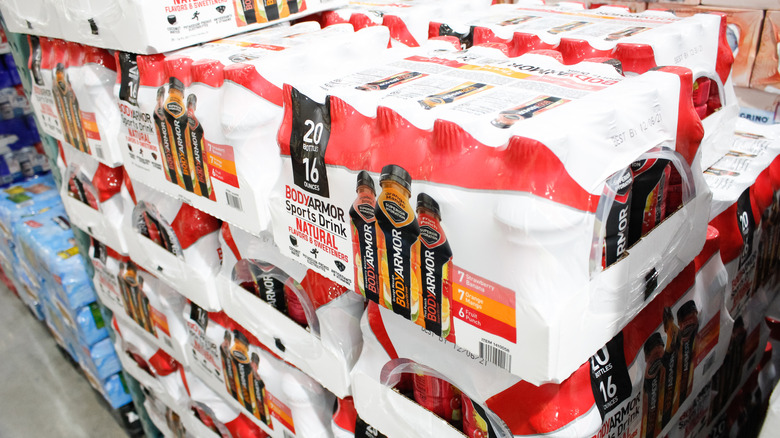 Stacks of Bodyarmor boxes