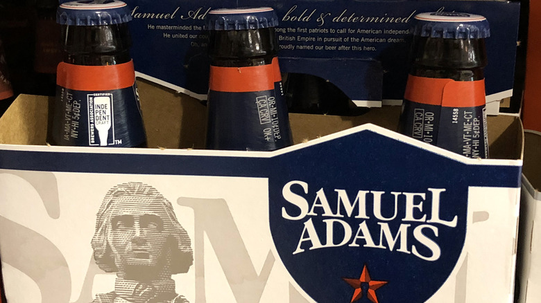 Sam Adams six-pack on store shelf