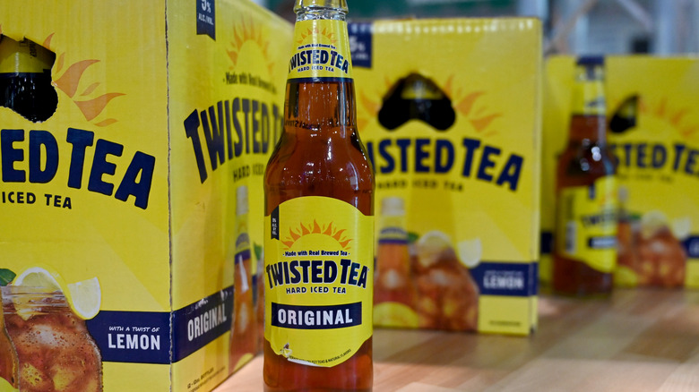 Twisted Tea bottles displayed by boxes