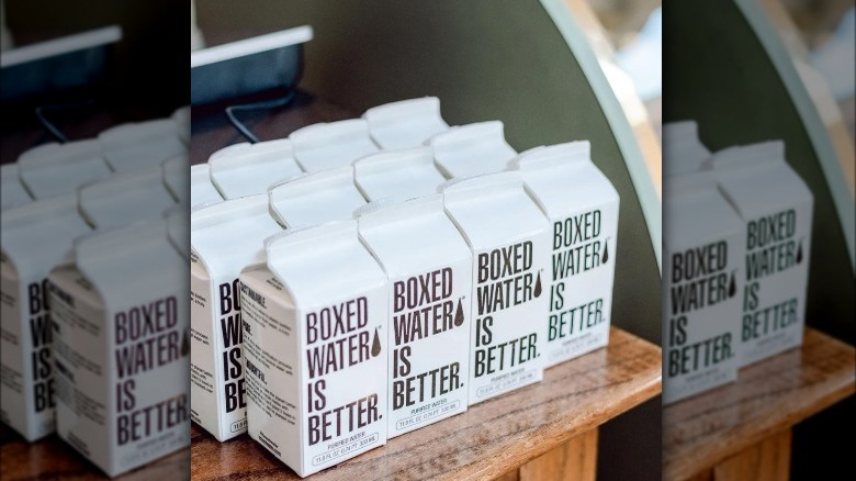 Boxed Water on a table