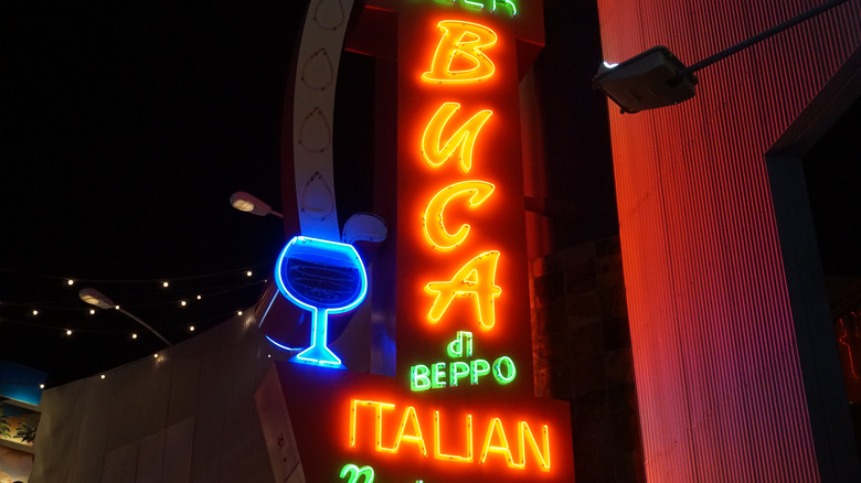 Buca Di Beppo sign at night