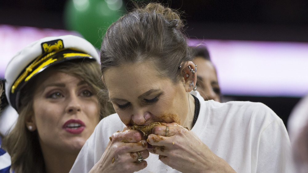 Molly Schuyler competes in Wing Bowl