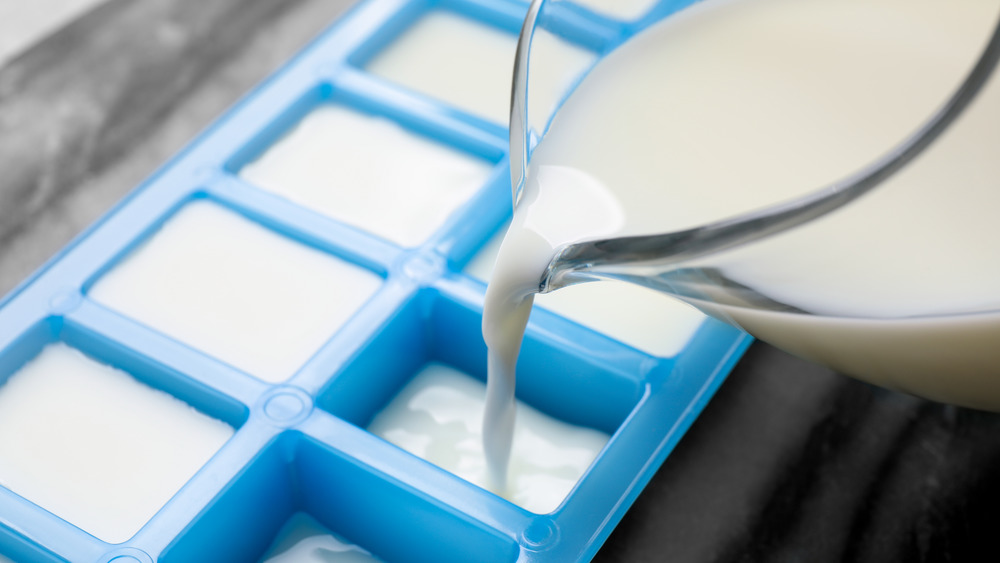 Buttermilk poured into ice cube tray