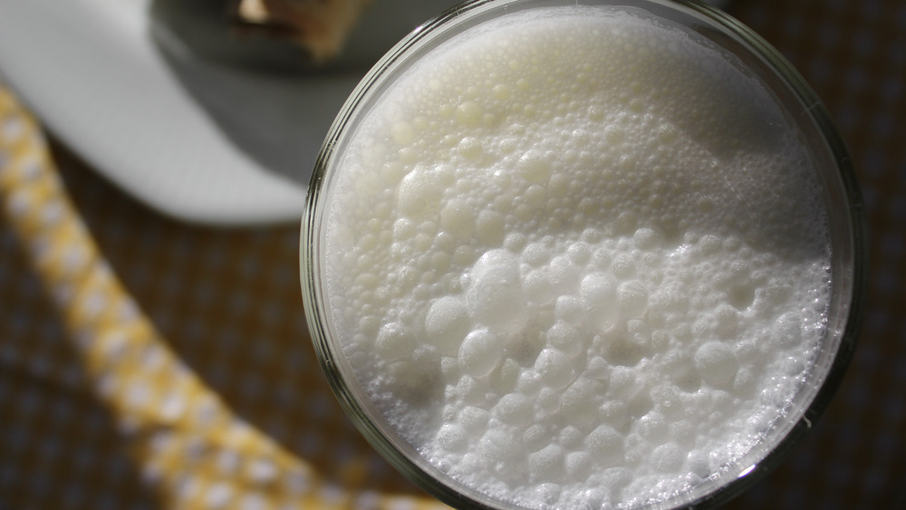 Aerial view of buttermilk in a glass