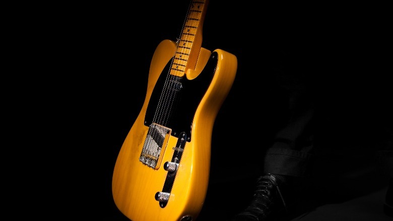 Butterscotch-colored Fender guitar