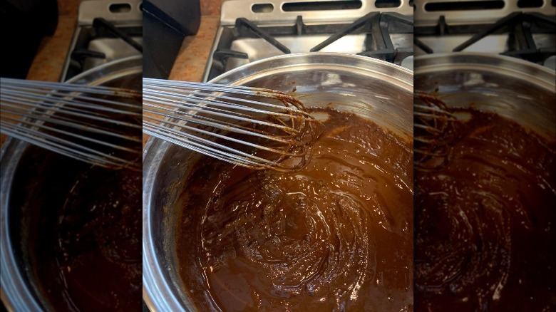 whisk stirring chocolate roux