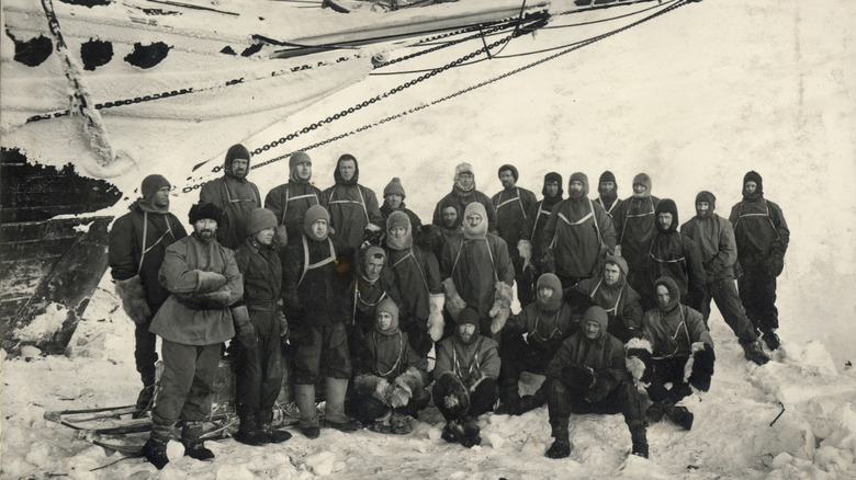 Ernest Shackleton and his team's ship stuck in Antarctica