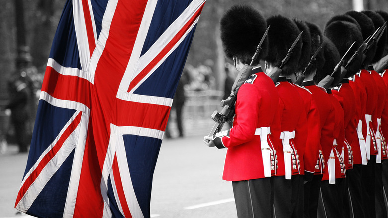 british flag with red coat soldiers
