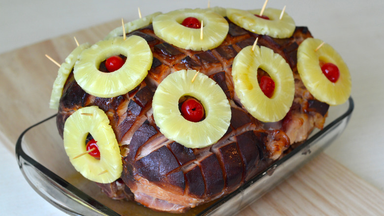 glazed ham with pineapple and cherries