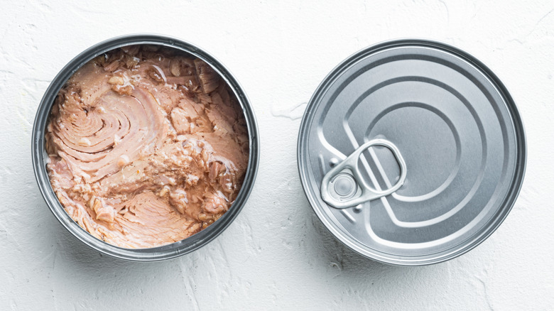 overhead view of two cans of tuna