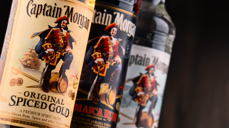 three bottles of Captain Morgan rum