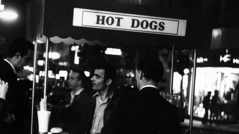 Hot dog stand in black-and-white