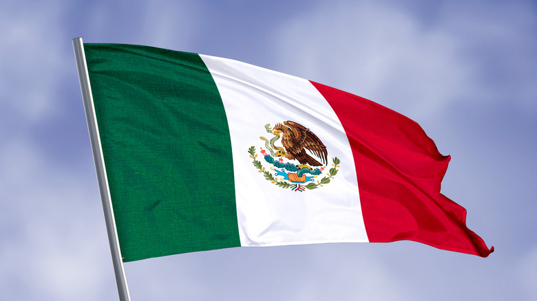 the Mexican flag against a blue sky