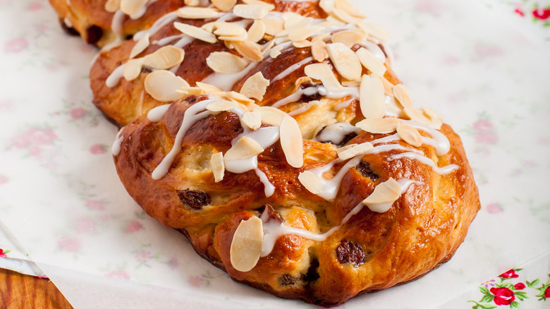 Frosted almond challah loaf