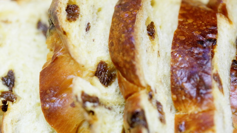 Slices of raisin challah