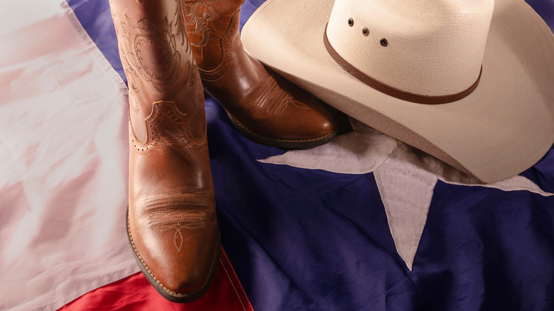 Texas flag and cowboy boots