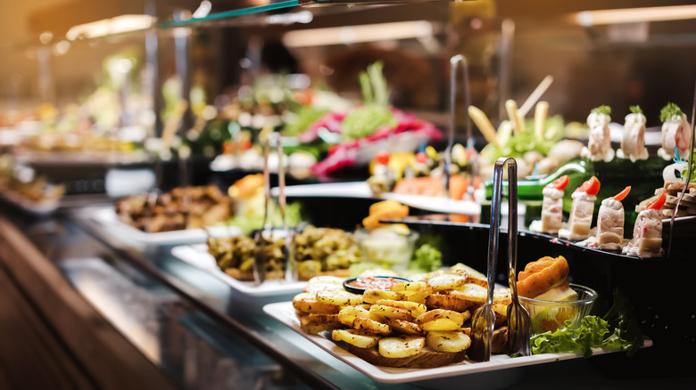 A catering spread on a long table