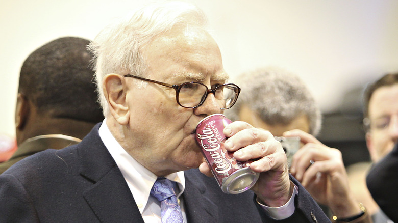 Warren Buffet drinking can of cherry coke