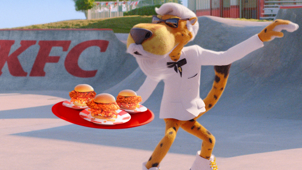 Chester Cheetah dressed as Colonel Sanders