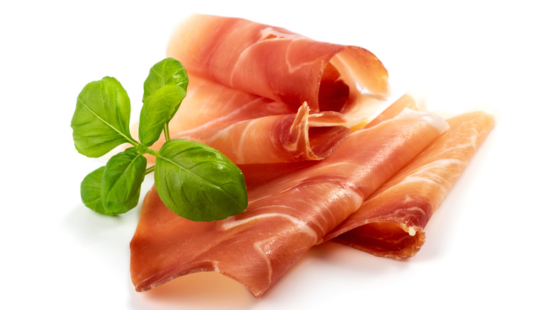 raw ham and basil