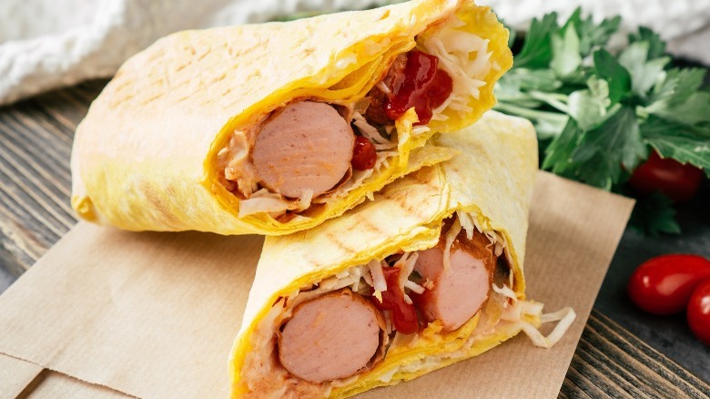 Hot dogs wrapped in a tortilla 