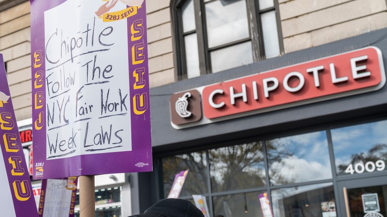 Workers protesting outside Chipotle 