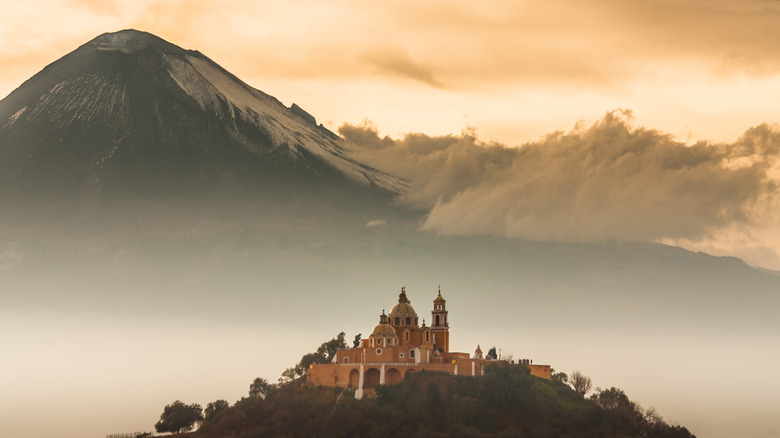 Cholula city mountain church Mexico