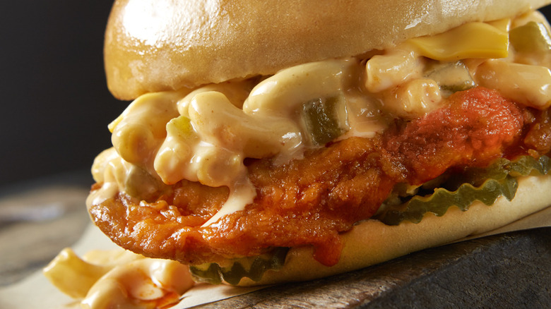 Golden Chick Cholula mac and cheese sandwich