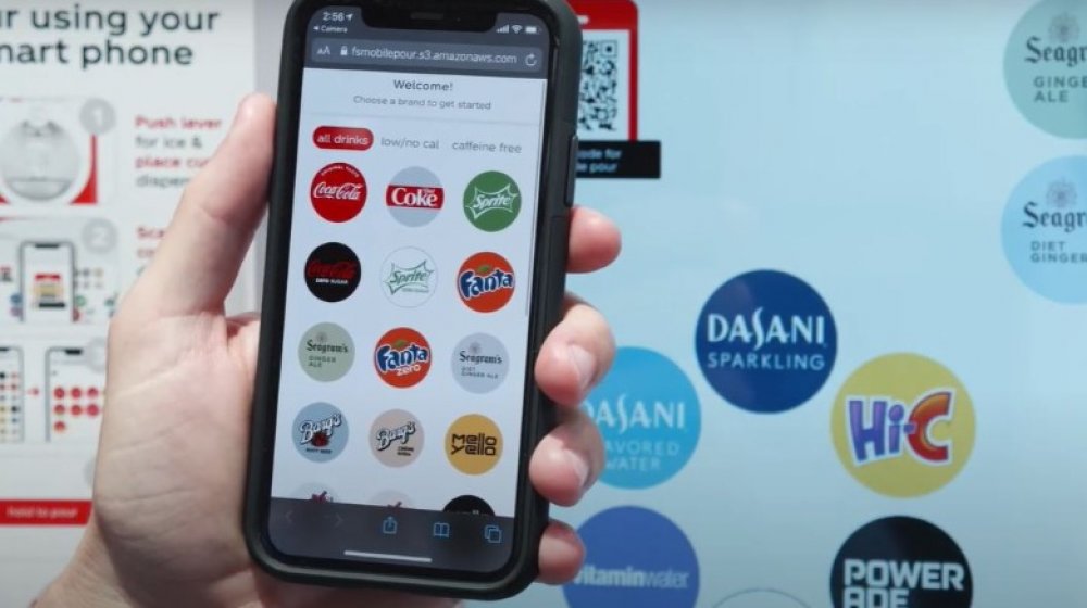 mobile screen accessing drinks in coca-cola freestyle machine