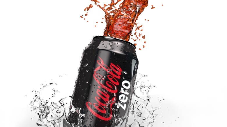 A can of Coke Zero spraying