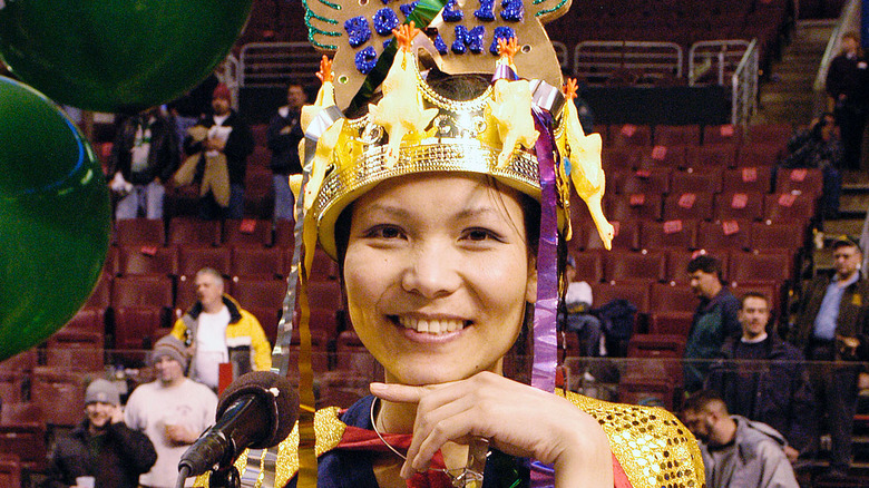 Sonya Thomas wearing a crown